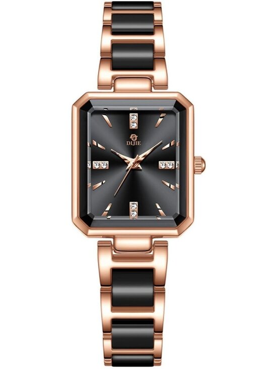 Women\'s Black Vintage Rectangular Dial Stylish Bracelet Waterproof Wrist Watch main image 6